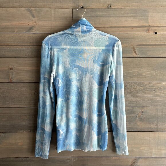 GANNI | Blue Watercolor Printed Mesh Long Sleeve Turtleneck Top Size US6, DK36 - Picture 3 of 6